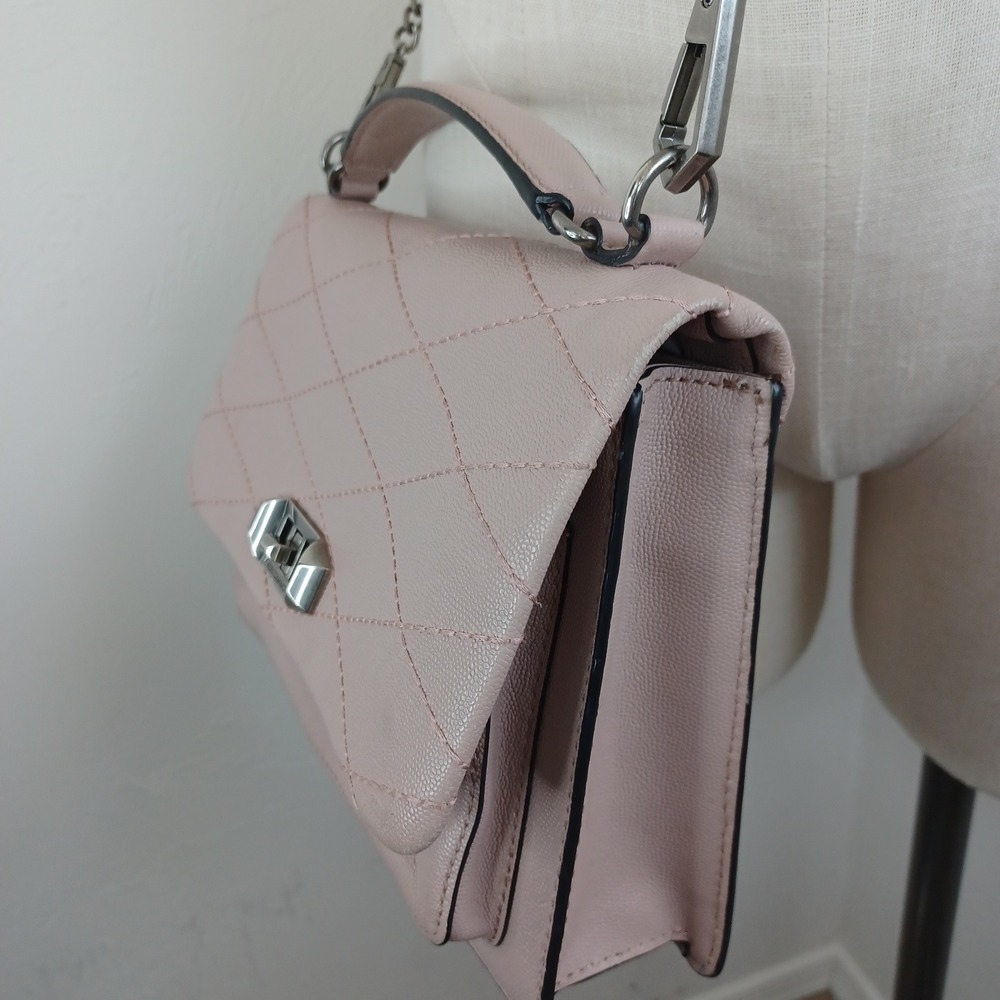 Rebecca Minkoff Love Crossbody Bag Blush Pink Quilted Pebbled Leather Silver HW - Picture 8 of 14
